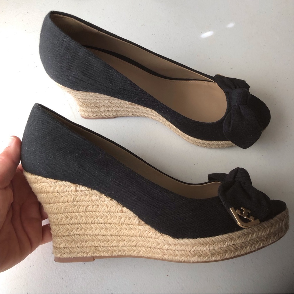 Tory Burch Black Espadrille Wedges